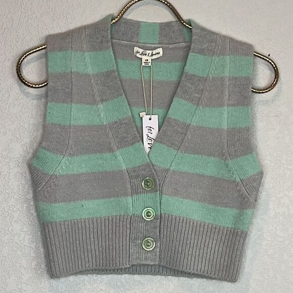 NWT For Love and Lemons Green Grey Stripe Maud Crop Knit Sweater Vest XS - Picture 2 of 11
